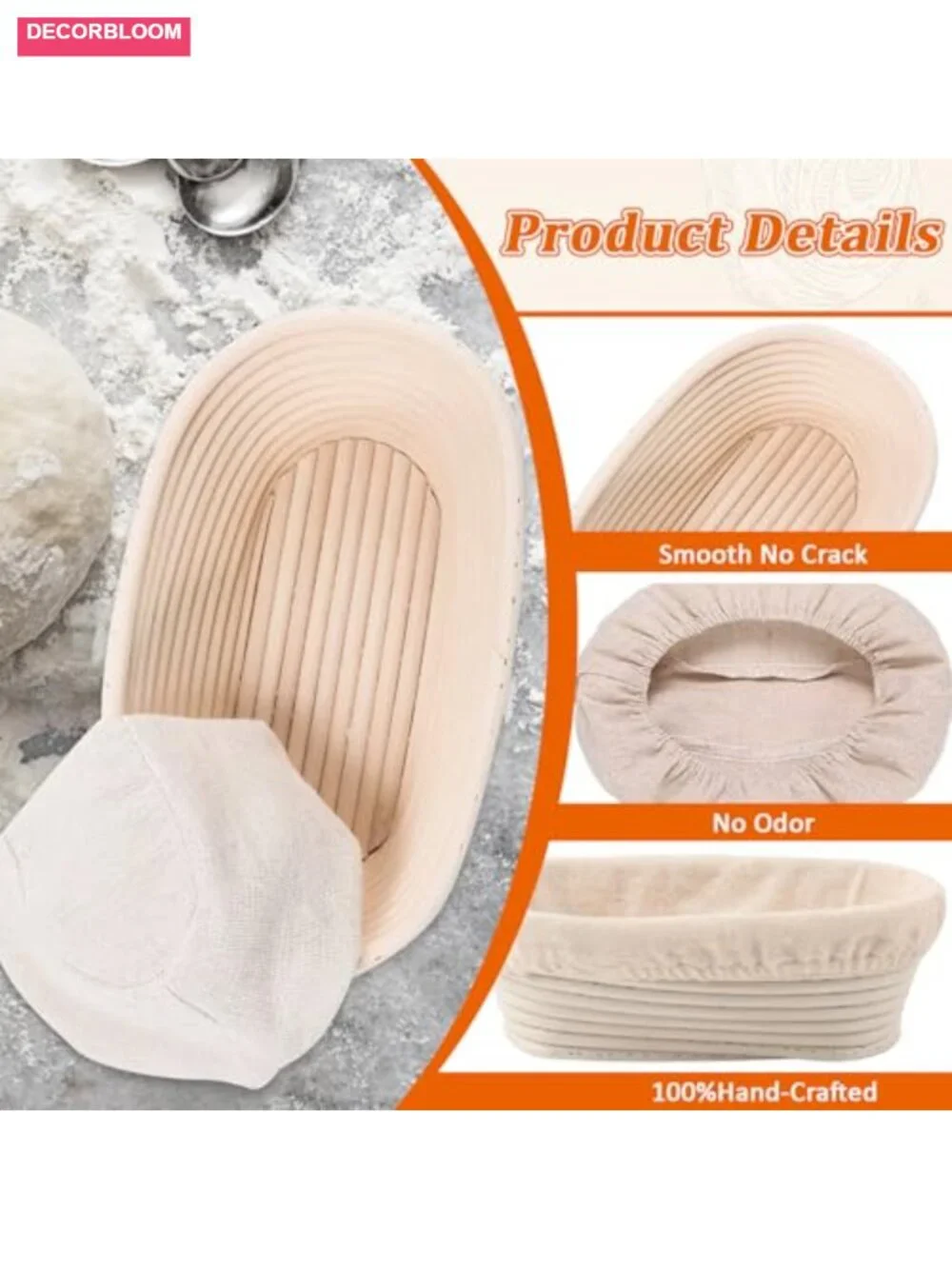 6 Pack Oval Banneton Proofing Baskets with Liners, Natural Rattan Sourdough